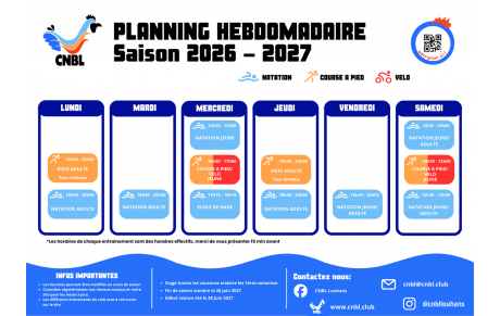 Planning Hebdo Saison 2026-2027